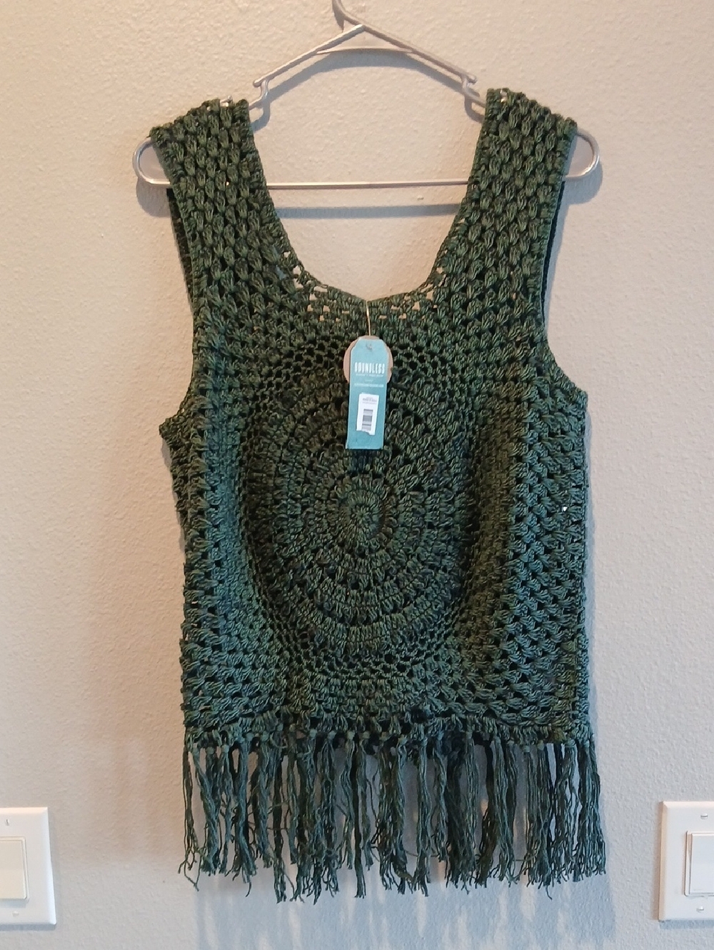 Nwt Crochet Fringe Tank Top in Olive Green Macrame Xl